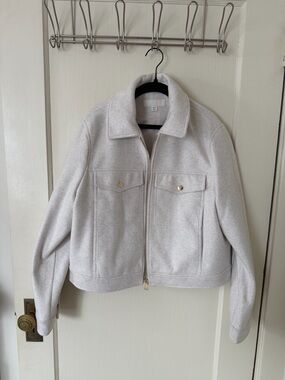 Zara Light Gray Bomber Jacket with Gold Accents size XL